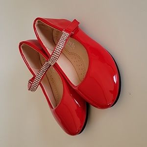 Link Comfort little girls red with rhinestone bling shoes sz 8